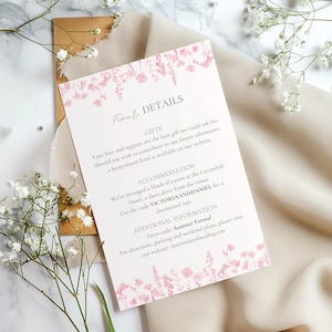 Cartão de detalhes do casamento Chinoiserie rosa, cartão de inserção de detalhes do casamento Toile rosa, cartão de convite French Blush Pink | PT1