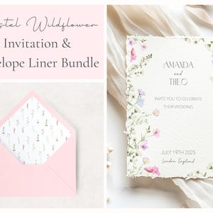 Blumeneinladung & Umschlag Liner Bundle | Anpassbare digitale Vorlage | Pastell Blumen | Romantische Frühlingshochzeit FP1
