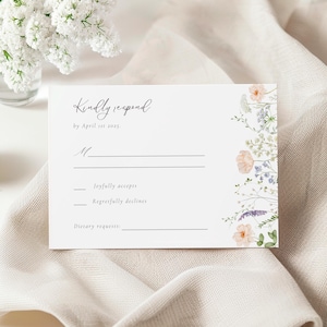 Wildblumen-Hochzeitseinladung Rsvp, Blush Pink Rsvp Mit QR-Code, Hochzeitsantwortkarte, druckbare Hochzeit-Rsvp, Einladungskarte, BB11