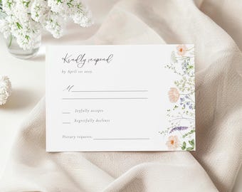 Wildflower Wedding Invitation RSVP, Blush Pink RSVP With QR Code, Wedding Response Card, Printable Wedding Rsvp, Invite Enclosure Card, BB11