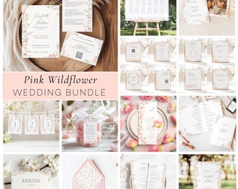 Floral Wedding Invitation Bundle, 25 Matching Templates, Wildflower Wedding Bundle, Editable Wedding Invitation Set, Wildflower Bundle | FP1