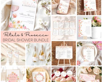 Wildflower Bridal Shower Bundle, Petals & Prosecco Bridal Shower Set, Shower Games bundle, Editable Templates, Floral Invitation Bundle, PP1