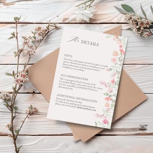Wildblumen Hochzeit Details Karte, Pastell Hochzeit Details Einlegekarte, druckbare Anpassung Karte, Einladung Beilage Karte | PW1