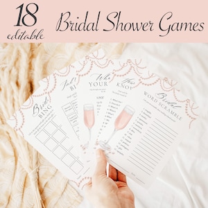 Paquete de juegos para despedida de soltera, paquete de juegos editables para despedida de soltera, plantillas imprimibles de juegos de perlas y prosecco / PE1