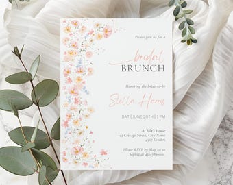 Floral Bridal Shower Invitation, Wildflower Bridal Shower Invitation Template, Love In Bloom Invite, Colorful Wildflower Bridal Brunch | LB1