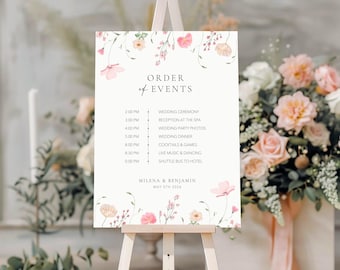Floral Order Of Events Sign Template, Elegant Wedding Day Schedule Sign, Printable Wedding Events Timeline Sign, Order Of The Day | BR1