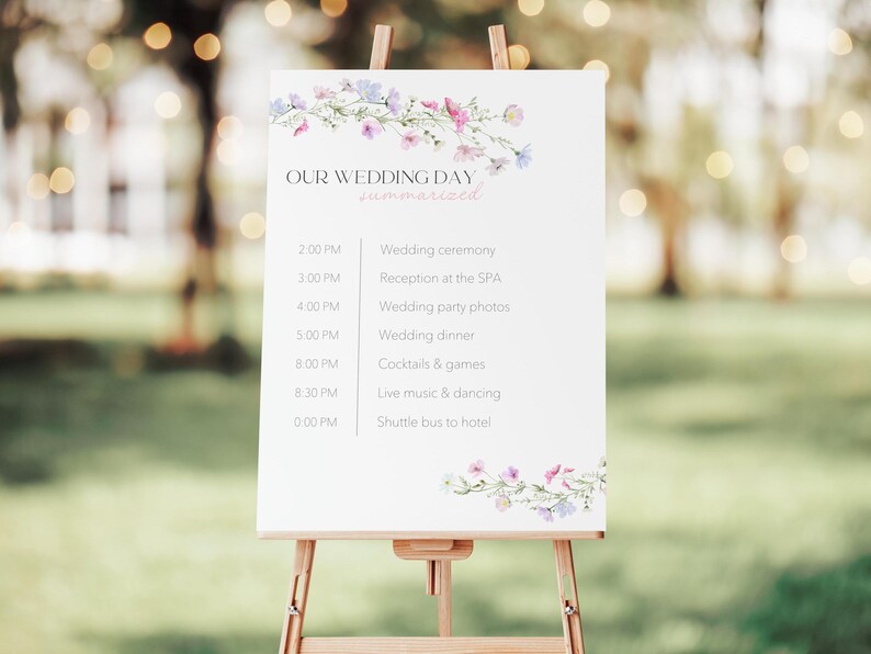 Floral Wedding Timeline Program Sign | Editable Digital Template ...