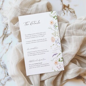Cartão com detalhes de casamento de flores silvestres, cartão com detalhes em rosa-claro, cartão de acomodação para impressão, cartão de anexo, rosa-claro sálvia, BB1