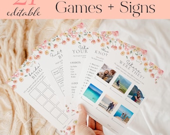Floral Bridal Shower Games, Editable Bridal Shower Games Bundle, Wildflower Bridal Games Pack, Bright  Pink Printable Games Templates | PF2