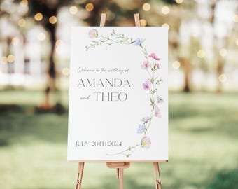 Pastel Wedding Welcome Sign | Customizable Digital Template | Wedding Sign Poster | Floral Wildflower | Blush Spring Wedding | FP1