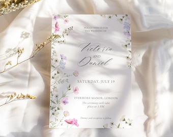 Floral Wedding Invitation | Customizable digital template | Pastel Wildflower Invite | 5 x7" Flower Field Invitation | FP1