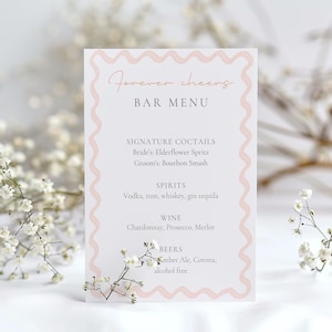 Wedding Bar Menu Template | Wavy Peach Scalloped Watercolor Border Frame | Wedding Drink Menu | Signature Cocktail Sign | 3 Sizes