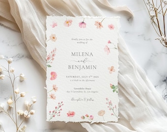 Wildflower Wedding Invitation Set, Blush Pink Invitation Suite, Spring Wedding Invitation, Pink Floral Frame, Sage Blush Rose, BR1