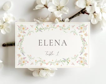 Wedding Place Cards Template, Vintage Floral Wedding Name Cards, Tent & Flat Place Cards, Spring Wildflower Place Names | VV1