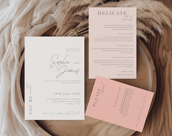 Blush Pink Wedding Invitation Suite, Modern Blush Invite, Custom Template, Layered Invitation With Details & RSVP, Blush Pink Bundle