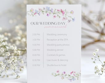Floral Wedding Timeline Program | Editable Digital Template | Wildflower Wedding Day Program Sign | Pastel Wedding Signage | FP1