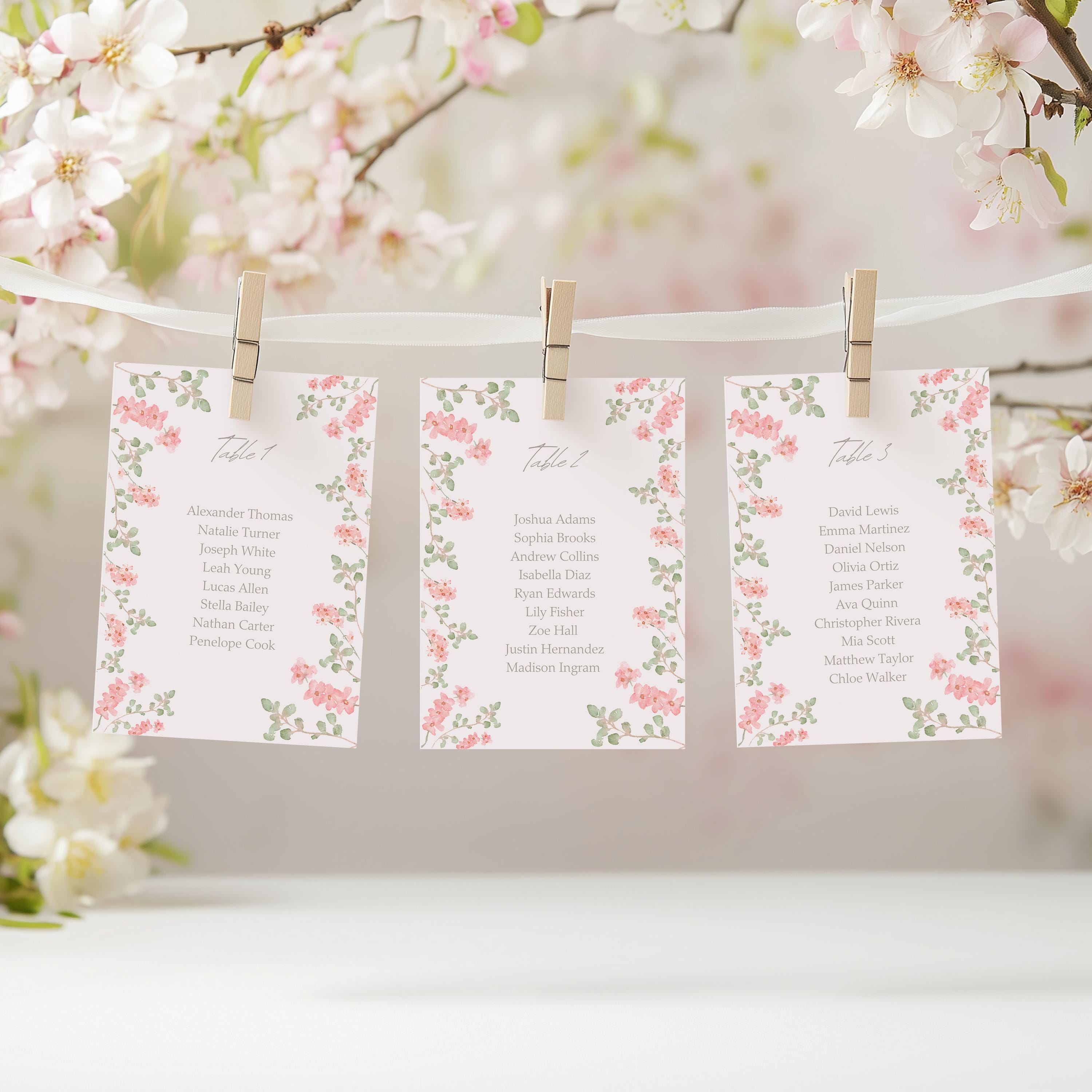 Floral Wedding Seating Chart Cards