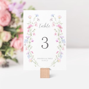 Wildflower Wedding Table Numbers Template, Pastel Wildflower Sign, Printable Table Numbers, Floral Wreath, Wedding Table Numbers | FP1