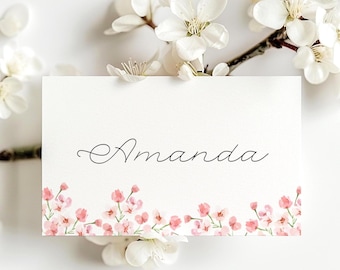 Floral Place Card Template, Colorful Name Cards, Printable Name Sign, Floral Border, Pink Table Cards,  Editable Template | PF2