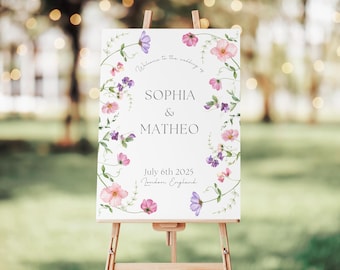 Floral Wedding Welcome Sign | Editable Digital Template | Romantic Pastel Watercolor Wedding Day Signage | A1 + 24x36" + 18x24" | WF1