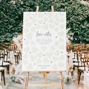 Enseigne personnalisée pour invité de mariage | Petits mots d'amour en forme de coeur pour les couples | Affiche de réception | Idée de livre d'or | Vert sauge et beige