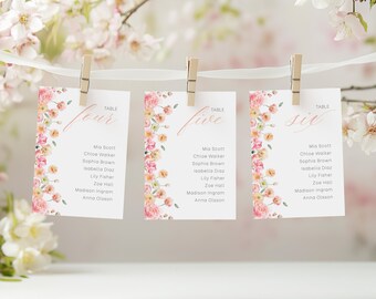 Wildflower Table Numbers & Seating Chart Cards, Pastel Floral Signs, Printable Wedding Table Number, Bridal Shower Sign Template | PP1