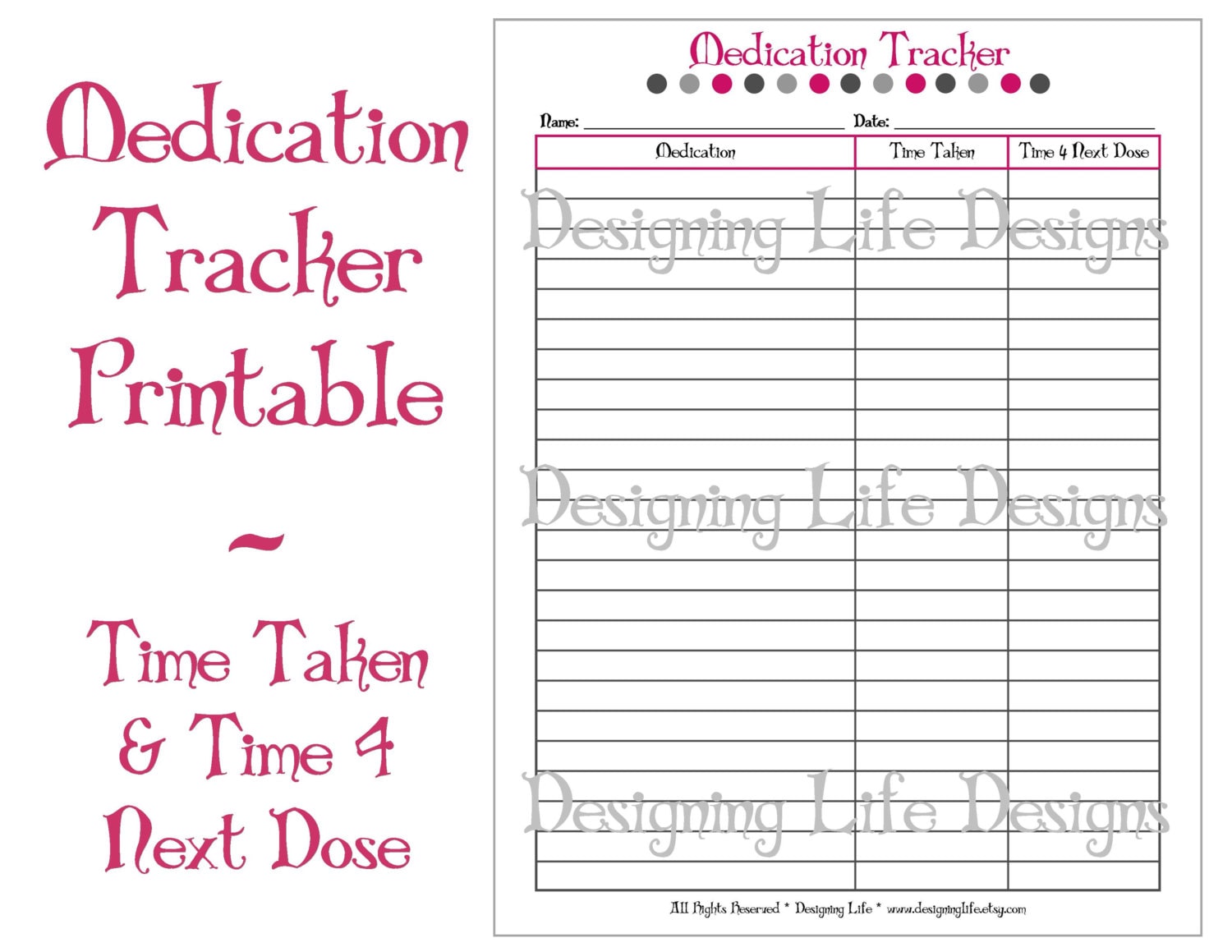 Medicine Tracker Printable Vitamin Log Instant Download