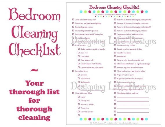 bedroom house cleaning checklist designer printable pdf | etsy