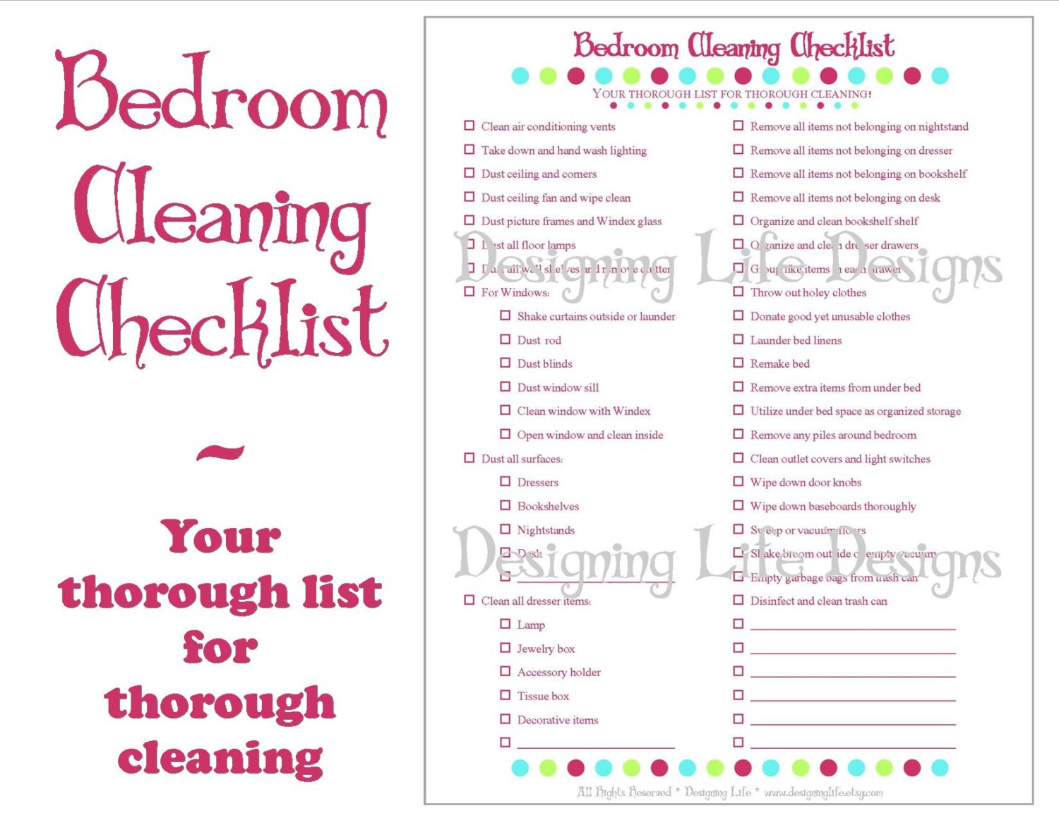 Bedroom Cleaning Checklist PDF Printable Household Bedroom Cleaning Checklist PDF Printable Household