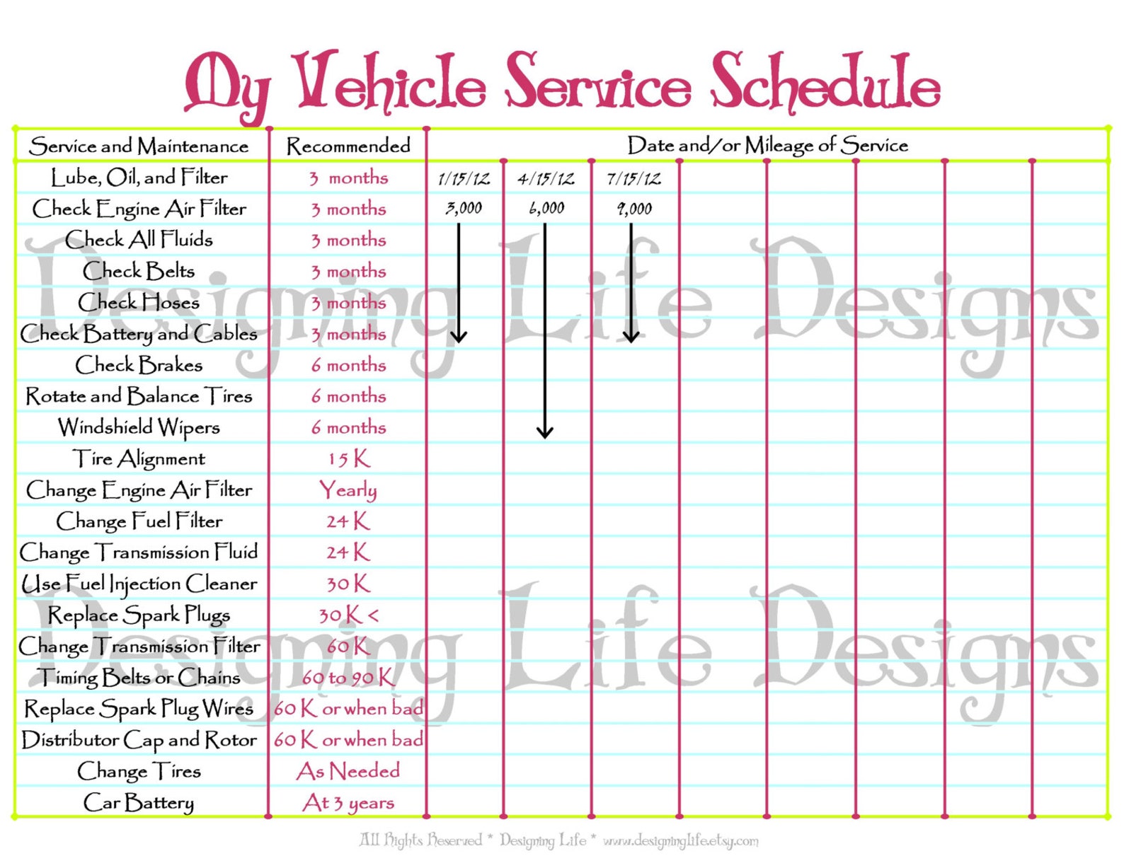 Schedule service. Расписание CA.R. Service schedules