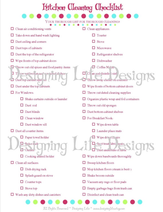 Kitchen Cleaning Checklist Pdf Printable Home Management Sheet