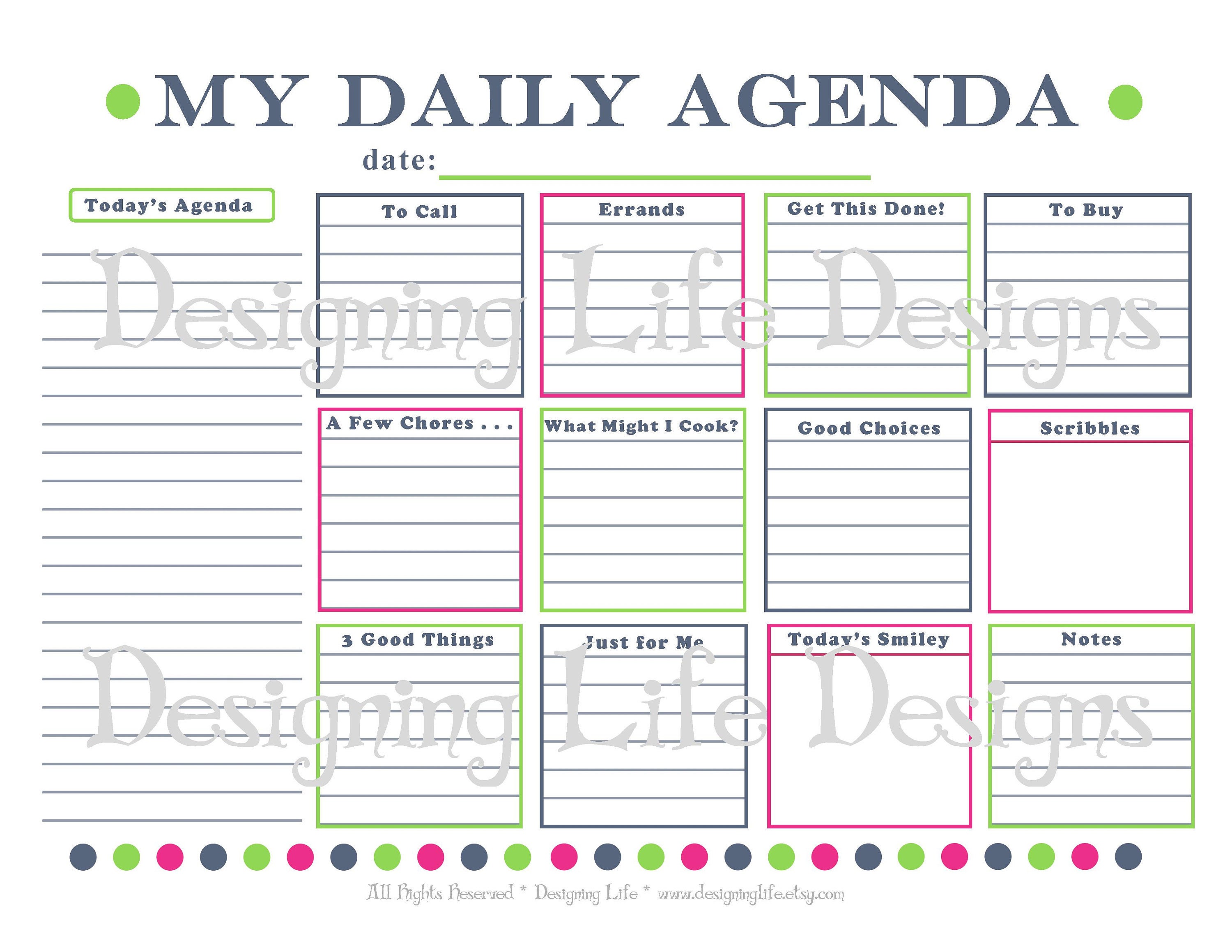 daily agenda printable daily planner page pdf to do list agenda list