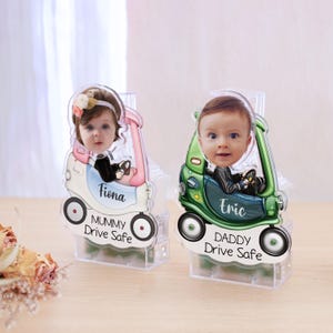 お父さんへの子供用顔ボブルヘッドギフト、パーソナライズされたアクリル製車用ハンガー、安全運転のお父さんアクリル製車用ハンガー、新しいお父さんへのギフト、初めての父の日