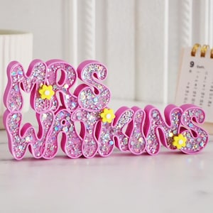 Custom Teacher Name Sign, Back To School Teacher Gifts , Teacher Appreciation Gift,Retro Name Plate,Groovy Daycare Gift, Office Name Plate