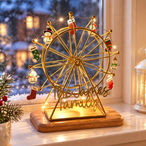 Personalized Family Ferris Wheel, Grandkids Names Christmas Ornament, Custom Night Light