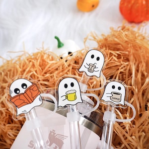 Halloween Straw Cover | Gift For Halloween | Ghost Straw Topper Halloween Spooky Stanley Accessory | Straw Topper for Tumbler | Straw Cap