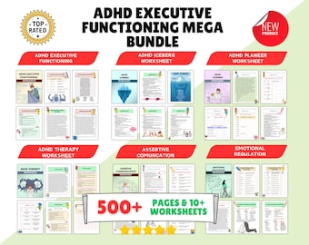 ADHD Executive Functioning Workbook Bundle: Therapy Worksheets, Coping Skills (Digital Download)