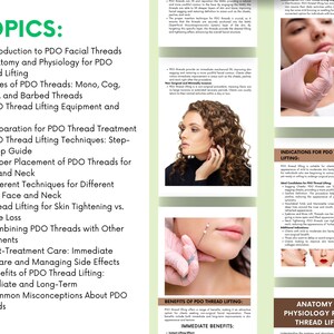 Puede incluir: Una infograf&iacute;a colorida sobre hilos PDO para el lifting facial. La infograf&iacute;a incluye temas como la introducci&oacute;n a los hilos PDO, la anatomie y la fisiolog&iacute;a, los tipos de hilos, las t&eacute;cnicas de lifting de hilos, los beneficios y los conceptos err&oacute;neos comunes. La infograf&iacute;a tambi&eacute;n incluye im&aacute;genes de una persona que recibe un tratamiento con hilos PDO.