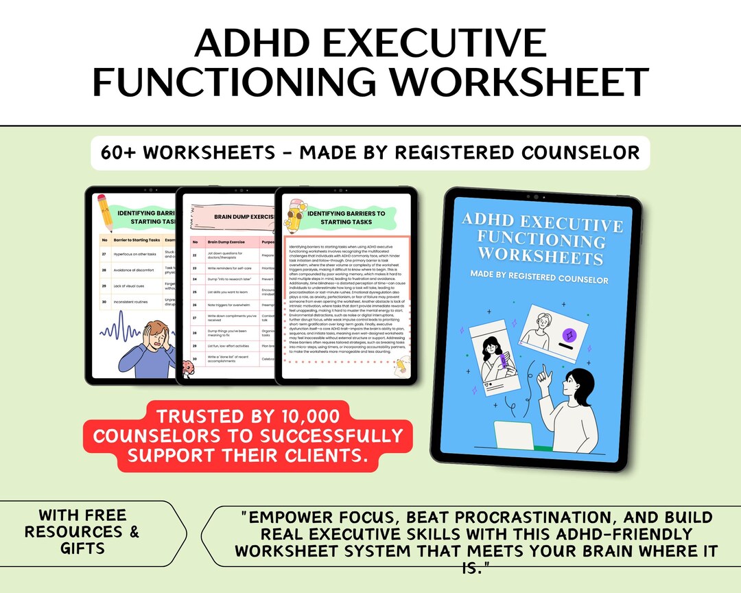 ADHD Executive Functioning Worksheets, Coping Skills Tool (digital ...