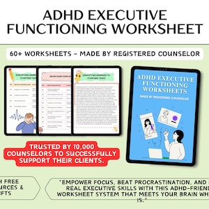 ADHD Executive functioning worksheets,ADHD Worksheets,Kids Teen Coping Skills Tool,Executive Dysfunction Workbook,Anxiety Depression