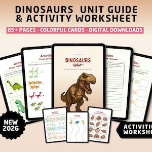 Dinosaur Unit Study Homeschool  Fall Activities Worksheets, 80+ Pages, New 2026 (PDF)