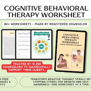 Cognitive Distortion Worksheets, Thinking Errors, Unhelpful Thinking Patterns, Workbook, CBT, Therapy Coping Skills Anxiety Tool DBT List