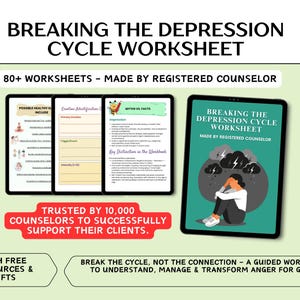 Breaking the Depression Cycle Workbook, Overcoming Anxiety, Counseling Sheets, Worksheets, DBT ACT Coping Skills CBT Mental Health Adults