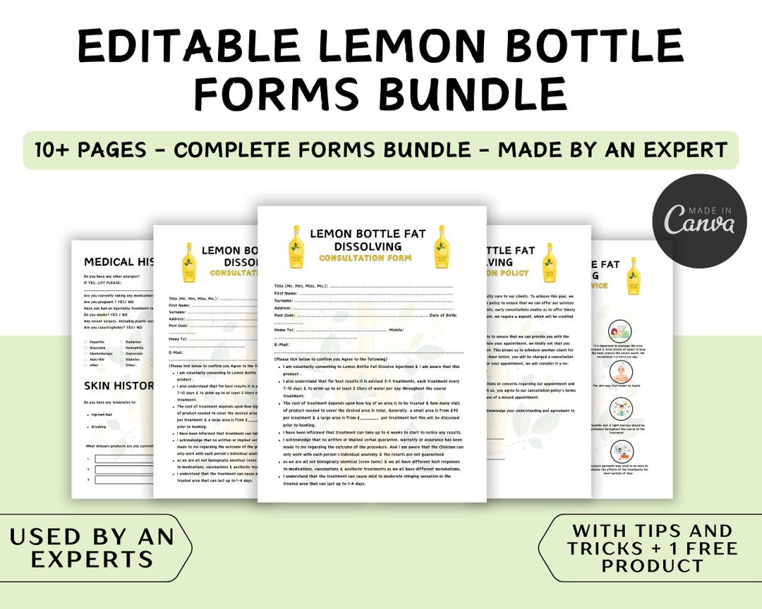 Bottling Rework Form Lemon Bottle Fat Dissolving Forms: Client Intake & Consent (canva ...