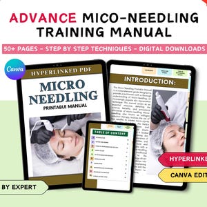 Peut inclure: Manuel de formation au microneedling Advance en téléchargement numérique avec plus de 50 pages de techniques étape par étape. Le PDF hyperlié comprend une table des matières et des images montrant un soin de microneedling en cours.