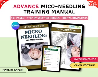 Puede incluir: Manual de formación en microneedling Advance en descarga digital con más de 50 páginas de técnicas paso a paso. El PDF con hipervínculos incluye una tabla de contenidos e imágenes instructivas de un tratamiento de microneedling.