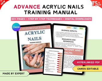 Manuale di formazione per unghie acriliche, corso modificabile + PDF con collegamenti ipertestuali (download digitale)