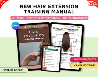 Manual de Treinamento em Extensões de Cabelo: Todos os Sistemas e Técnicas, PDF com Hiperlinks (Edite no Canva)
