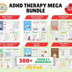 ADHD Bundle, Executive Functioning Bundle, therapy worksheets for teens and adults, coping skills, time management, Counselling Resources