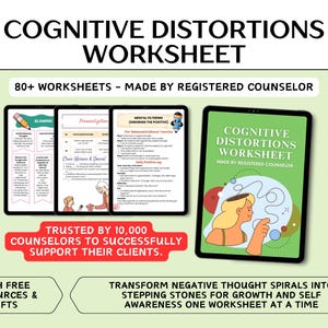 Cognitive distortions worksheets, challenge unhelpful thinking styles, therapy worksheets, psychology, coping skills, bpd, DBT, CBT, anxiety
